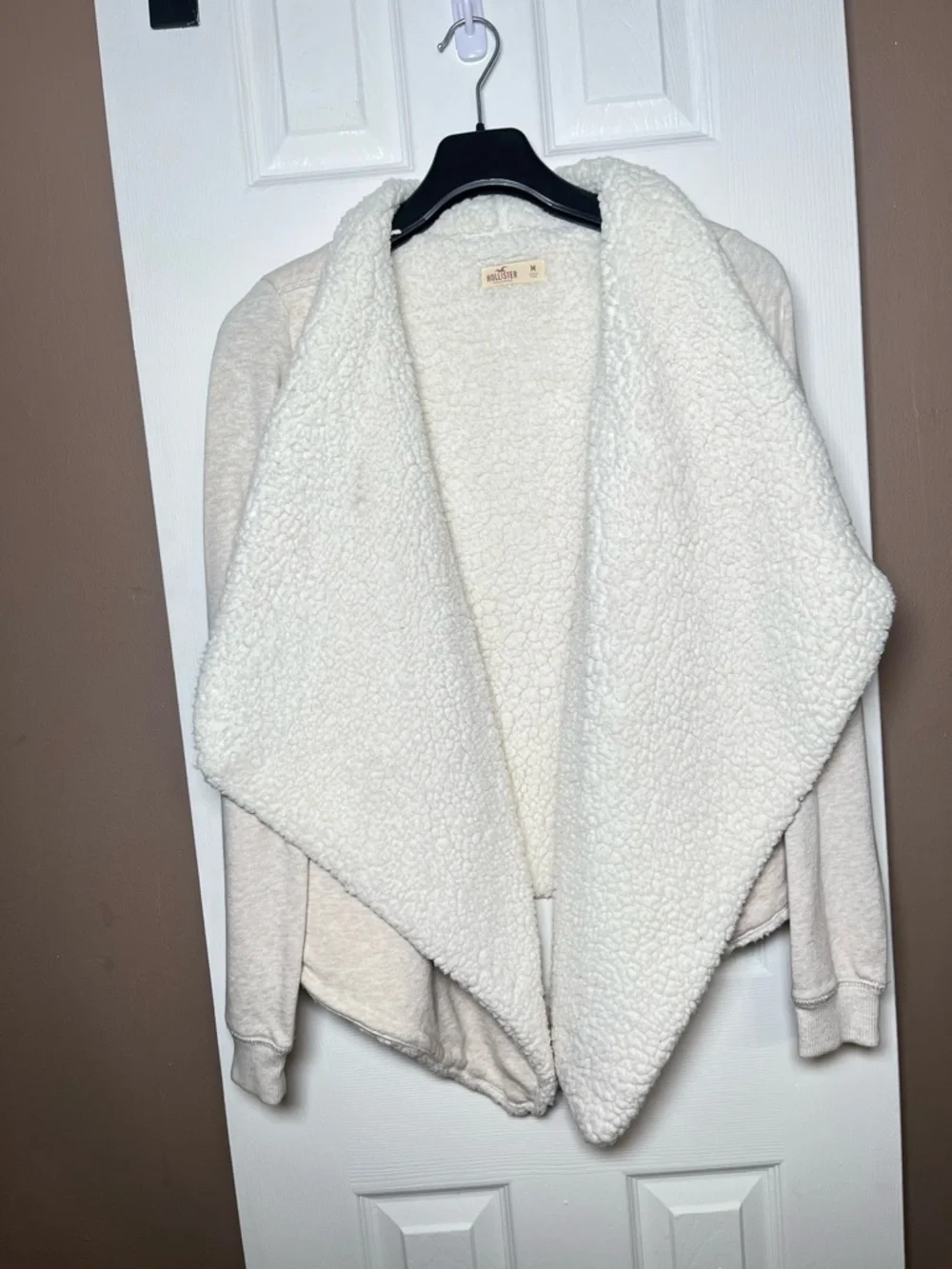 Hollister Cream Fleece Cardigan Cotton Blend Sweater  Size M